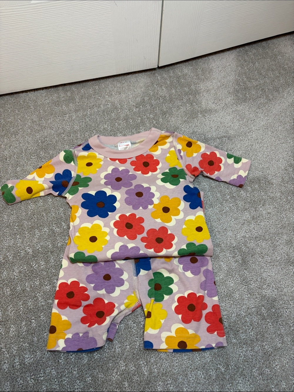 Hanna Andersson Pink Floral Pajama Set with Red, Purple & Yellow Flowers